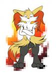 3_toes abstract_background animal_genitalia anthro balls biped feet fully_sheathed fur genitals inner_ear_fluff looking_at_viewer male nude orange_eyes orange_nose pixelated pixelated_background pixels sheath simple_background solo standing toes tuft mrpandragon nintendo pokemon braixen canid canine generation_6_pokemon mammal pokemon_(species) 2013 3:4 digital_media_(artwork) hi_res