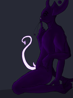 anthro big_penis clitoris erection genitals glistening glistening_body kneeling male mutli_arm mutliple_eyes penis provocative purple_body solo tail whiskers cannedlettuucee demon unknown_species 3:4 hi_res