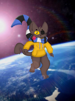 ambiguous_gender anthro clothing coat earth eye_patch eyewear flower planet plant scarf solar_system solo space sun topwear xiomih2 felid feline mammal absurd_res hi_res mixed_media male_(lore)