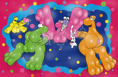 3_toes anthro anus balls big_balls big_feet big_penis bodily_fluids cum cum_in_mouth cum_inside cum_on_feet feet foot_fetish foot_sniffing genital_fluids genitals group heart_symbol huge_balls huge_penis humanoid_feet hyper hyper_balls hyper_genitalia hyper_penis kneeling male oral oral_penetration penetration penis plantigrade precum puffy_anus sniffing steam sweat toes tongue tongue_out r0b0t nerds animate_inanimate nerd_(species) absurd_res digital_media_(artwork) hi_res