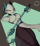 :3 anthro breasts female floating_hands looking_down low-angle_view machine simple_background solo whip mr_blank deltarune undertale_(series) tasque_manager domestic_cat felid feline felis mammal robot hi_res