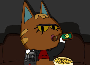 anthro beverage brown_body brown_fur female fur furniture looking_at_viewer meme_pose sofa solo rob-posa animal_crossing nintendo sipping_beer_on_a_couch_stock_image katt_(animal_crossing) domestic_cat felid feline felis mammal