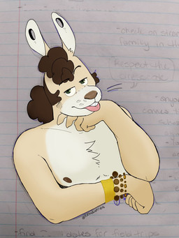 anthro beaded_bracelet beaded_jewelry beads bracelet brown_hair chest_tuft claws clothed clothing ear_piercing eyebrows finger_claws flesh_tunnel fur gauged_ear green_eyes hair jewelry male male_anthro piercing simple_background solo tan_body tan_fur tongue tongue_out topless topless_anthro topless_male tuft p_rindustries wynn_(p_rindustries) lagomorph leporid mammal rabbit 2022 3:4 hi_res signature sketch