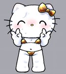 anthro bikini blush bodily_fluids breasts chibi clothing eyes_closed female fur gold_bikini mouthless nervous nervous_sweat small_breasts solo sweat swimwear two-piece_swimsuit white_body white_fur touboutenshi golden_week hello_kitty_(series) sanrio hello_kitty_(character) domestic_cat felid feline felis mammal