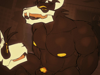 anthro balls big_balls big_muscles big_pecs black_body bone duo genitals male male/male mirror muscular muscular_male pecs penis picture_frame skull skull_head small_penis smirking_at_partner vintage yaperstuff18 colossus_(yaperstuff18) ezedio_(yaperstuff18) humanoid hybrid monster 4:3 absurd_res colored hi_res shaded