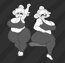 belly belly_grab belly_squish big_belly big_breasts black_background black_bottomwear black_bra black_clothing black_pants black_sports_bra black_underwear bottomwear bra breasts clothing eyebrows female hair hand_on_belly hand_on_own_belly huge_breasts humanoid_pointy_ears markings mole_(marking) navel not_furry one_eye_closed open_mouth overweight overweight_female overweight_humanoid pants pointy_ears pseudo_hair raised_arm simple_background solo sports_bra squish stretching tentacle_hair tentacles thick_thighs tongue underwear white_body white_ears white_eyebrows white_eyes white_hair white_mouth white_skin white_tongue slugshroom nintendo splatoon marie_(splatoon) animal_humanoid aquatic aquatic_humanoid cephalopod cephalopod_humanoid humanoid inkling mollusk mollusk_humanoid 2026 digital_media_(artwork) hi_res monochrome multiple_scenes sketch