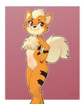 anthro arm_tuft black_body black_eyebrows black_fur black_nose black_stripes blush breasts eyebrows female fur fur_tuft hair hands_on_hips light_body light_fur medium_breasts navel nude orange_arms orange_body orange_ears orange_fingers orange_fur orange_hands pokemorph pose shoulder_tuft solo striped_body striped_fur stripes tuft under_boob young ajin nintendo pokemon generation_1_pokemon growlithe pokemon_(species) 2025 4:5 hi_res