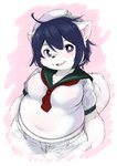 anthro anthrofied breasts clothed clothing female fur hair kemono medium_breasts nipple_outline open_mouth purple_eyes purple_hair sailor_hat sailor_uniform slightly_chubby solo white_body white_fur koishi_chikasa cookie_(touhou) touhou minamitsu_murasa domestic_cat felid feline felis mammal hi_res