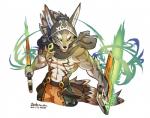 abs anthro badge beam_sword black_sclera bottomwear clothing countershading dual_wielding green_eyes holding_object holding_weapon hood male pants solo weapon wolfmalro lifewonders tokyo_afterschool_summoners seth_(tas) canid canine canis jackal mammal hi_res