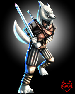 anthro clothing male melee_weapon solo sword weapon franix_art the_witcher canid canine canis mammal wolf 4:5 absurd_res hi_res