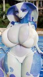 anthro big_breasts bikini blue_body blue_eyes blue_scales breasts cleavage clothed clothing curvy_figure female huge_breasts hyper hyper_breasts looking_at_viewer non-mammal_breasts poolside scales smile snake_hood solo swimwear tail thick_thighs two-piece_swimsuit voluptuous water white_body wide_hips dividebyezer0 nisha_(bluedingo) cobra reptile scalie snake 3d_(artwork) 9:16 digital_media_(artwork) hi_res