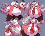 anthro bandage bandaged_arm belly big_belly bottomwear clothing facial_hair group hat headgear headwear humanoid_hands male mustache necktie overweight overweight_anthro overweight_male pants pink_nose simple_background solo suspenders toony polartoons breeze_in_the_clouds camo_(breeze_in_the_clouds) american_opossum mammal marsupial rodent virginia_opossum 2023 5:4 absurd_res hi_res