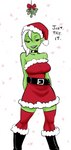 2018 absurd_res alien alien_humanoid boots breasts choker christmas christmas_clothing christmas_dress christmas_headwear clothed clothing darkeros dialogue dress english_text female footwear freckles green_body green_skin hair hat headgear headwear hi_res holidays humanoid humanoid_pointy_ears jewelry legwear long_hair looking_at_viewer lord_dominator mistletoe narrowed_eyes necklace noseless not_furry pink_sclera plant portrait santa_hat solo standing text thigh_highs three-quarter_portrait wander_over_yonder