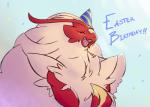 anthro blush breasts eyes_closed female non-mammal_breasts open_mouth simple_background smile solo tongue dorian-bc nintendo pokemon becky_(dorian-bc) fan_character avian bird blaziken generation_3_pokemon pokemon_(species)