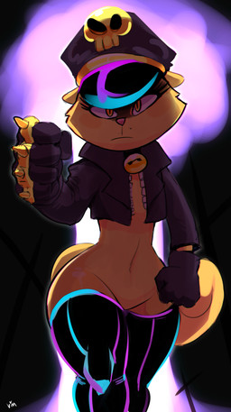 anthro boots brass_knuckles clothing featureless_crotch female footwear hat headgear headwear jacket leather leather_boots leather_clothing leather_footwear looking_at_viewer melee_weapon navel shoes shortstack solo topwear weapon wide_hips vimhomeless lilly_(vimhomeless) domestic_cat felid feline felis mammal hi_res