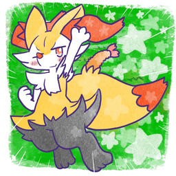 ambiguous_anthro ambiguous_gender anthro biped blush blush_stickers border closed_smile digitigrade dipstick_tail featureless_crotch food front_view looking_at_viewer markings mouth_closed object_in_tail one_eye_closed raised_arm shrimp_(food) smile snout solo tail tail_markings three-quarter_view white_border wink winking_at_viewer annyui0611 nintendo pokemon braixen canid generation_6_pokemon mammal pokemon_(species) 1:1 2024 digital_drawing_(artwork) digital_media_(artwork) full-length_portrait hi_res japanese_description portrait translated_description