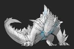 all_fours ambiguous_gender blue_glow claws digitigrade feral finger_claws grey_background scales simple_background solo tail toe_claws white_body white_scales xezeno capcom godzilla_(series) monster_hunter monsterverse toho godzilla godzilla_(2014) flying_wyvern reptile scalie ukanlos 2021 crossover digital_media_(artwork) hi_res