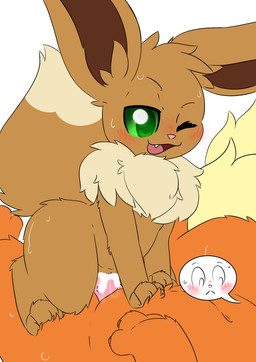 animal_genitalia animal_penis blush bodily_fluids brown_body brown_fur claws clitoris cowgirl_position cum cum_inside duo embarrassed expression_bubble female feral from_front_position fur genital_fluids genitals green_eyes half-closed_eyes humanoid_genitalia humanoid_genitalia_on_feral humanoid_vulva humanoid_vulva_on_feral knot knotted_penis male male/female mane narrowed_eyes navel on_bottom on_top one_eye_closed open_mouth orange_body orange_fur paws penetration penis precum precum_string sex size_difference smile smug_face sweat sweatdrop tan_body tan_fur thick_thighs vaginal vaginal_penetration vulva miyedsam nintendo pokemon eevee eeveelution flareon generation_1_pokemon pokemon_(species) absurd_res hi_res