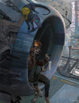3_toes aircraft ambiguous_gender anthro armor barefoot bottomwear city claws clothing digitigrade duo engine eyes_closed feet feral finger_claws fur green_eyes headgear helmet holding_object holding_pen holding_tool holding_wrench jacket lanyard machine markings mask medical_instrument notebook oxygen_mask pants paws pen safety_vest science_fiction scientific_instrument sitting striped_markings striped_tail stripes tail tail_markings tan_body tan_fur toe_claws toes tools topwear vehicle vest visor whiskers wrench lofi felid feline lizard mammal reptile scalie 2026 digital_media_(artwork) hi_res signature