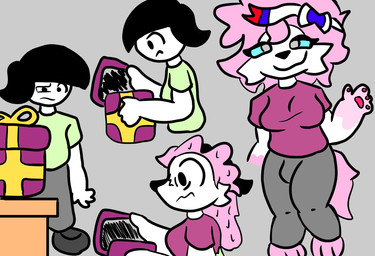 anthro gift goo_transformation gynomorph hair intersex intersex/male latex liquid_latex male pink_hair tail takeover transformation moxxiecd nintendo pokemon sylvia_(moxxiedc) eeveelution generation_6_pokemon human mammal pokemon_(species) sylveon hi_res