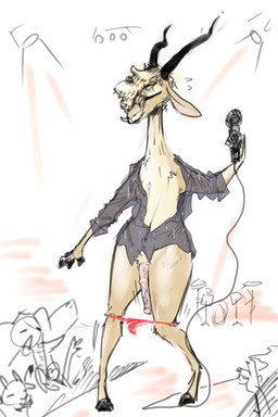 ambiguous_gender animal_genitalia animal_penis anthro big_penis blonde_hair clothed clothing crossgender crowd electronics equine_genitalia equine_penis exhibitionism femboy ftm_crossgender genitals group hair hooves horn male male_focus microphone panties panties_down partially_clothed penis solo_focus stage translucent translucent_clothing underwear underwear_down undressing vein veiny_penis nobby_(artist) disney zootopia gazelle_(zootopia) antelope bovid elephant elephantid gazelle mammal proboscidean 2:3 absurd_res hi_res