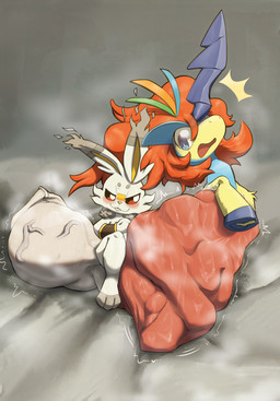 balls big_balls bodily_fluids cock_vore genitals musk penile penis sweat vein veiny_balls vore .f_9578 nintendo pokemon generation_5_pokemon generation_8_pokemon keldeo keldeo_(resolute_form) legendary_pokemon pokemon_(species) scorbunny hi_res