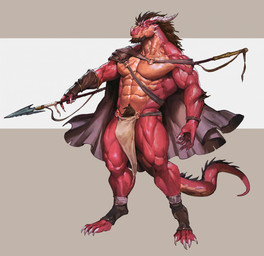abs abstract_background anthro arm_tuft armor beard biceps bottomwear bracelet bulge claws cloak clothing deltoids elbow_tuft facial_hair facial_spikes finger_claws fingerless_gloves footwear forearm_muscles gloves hair handwear holding_melee_weapon holding_object holding_polearm holding_spear holding_weapon horn jewelry loincloth looking_aside male melee_weapon muscular muscular_anthro muscular_male o-ring pauldron pecs polearm pube_peek pubes quads red_body scales serratus solo spear spiked_tail spikes spikes_(anatomy) standing stocky tail thick_thighs toe_claws toeless_footwear trapezius triceps tuft v-cut vein veiny_muscles weapon yellow_eyes pacelic mythology dragon mythological_creature mythological_scalie scalie 2026 digital_media_(artwork) hi_res