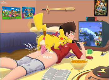 anal anal_penetration animal_genitalia anus arm_support backsack balls bedroom bedroom_sex bestiality blush blush_lines bodily_fluids border breath butt casual_sex clothed clothing controller duo electronics erection eyes_closed feral feral_penetrating feral_penetrating_human from_behind_position game_controller gaming_while_penetrated genitals half-closed_eyes heart_symbol human_on_feral human_penetrated interspecies larger_human larger_male larger_penetrated light_body light_skin looking_pleasured male male/male male_feral male_human male_on_feral male_penetrated male_penetrating male_penetrating_male melee_weapon multitasking narrowed_eyes nintendo_controller panting partially_clothed penetration penis plap pokephilia prone_bone_position red_clothing red_shirt red_topwear sex shirt size_difference small_but_hung smaller_feral smaller_male snack sound_effects speed_bump_position sweat sweatdrop sword tail tail_motion tailwag television top_hole topwear tremble_spikes underwear underwear_down vein veiny_penis vowelless vowelless_sound_effect weapon white_border udon_restocker mario_bros nintendo nintendo_switch pokemon pokemon_mystery_dungeon spike_chunsoft star_wars super_smash_bros. fan_character mario generation_1_pokemon human mammal pikachu pokemon_(species) hi_res