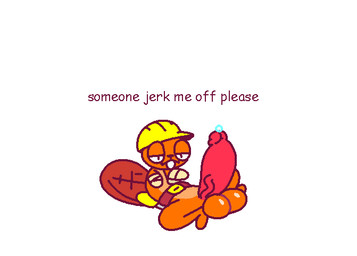 amputee anthro armor balls bandage belt belt_buckle big_balls big_penis bodily_fluids buckle buckteeth disability fur genital_fluids genitals half-closed_eyes hard_hat headgear helmet huge_penis lying male missing_all_arms missing_limb narrowed_eyes orange_body orange_fur penis pent_up precum small_but_hung solo speech_bubble teeth text vein veiny_penis superiorfox happy_tree_friends handy_(htf) beaver mammal rodent comic_sans english_text