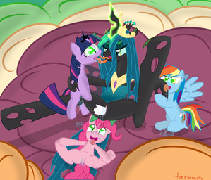 anus blue_body blue_feathers blue_fur bodily_fluids butt corruption crown cutie_mark drooling feathered_wings feathers female female/female feral french_kissing fur genital_fluids genitals green_eyes group hair headgear horn hypnosis interspecies jewelry kissing licking long_hair magic masturbation mind_control multicolored_hair multicolored_tail necklace open_mouth oral orgasm penetration pink_body pink_fur pink_hair purple_body purple_fur purple_hair rainbow_hair rainbow_tail saliva sex spread_legs spreading tail tongue tongue_out two_tone_hair vaginal vaginal_fluids vaginal_masturbation vaginal_penetration vulva wings tiarawhy friendship_is_magic hasbro my_little_pony mythology pinkie_pie_(mlp) queen_chrysalis_(mlp) rainbow_dash_(mlp) twilight_sparkle_(mlp) arthropod changeling_(mlp) earth_pony equid equine horse mammal mythological_creature mythological_equine pegasus pony unicorn 2012 hi_res