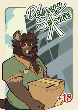 beard brown_body brown_fur clothing delivery_(commerce) delivery_employee ear_piercing facial_hair facial_piercing fangs fur male mustache nose_piercing piercing shirt solo teeth topwear toichibear noodle_(davezdumpster) hyena mammal absurd_res comic cover cover_art cover_page hi_res