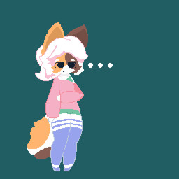ambiguous_gender anthro blue_clothing blue_legwear blue_thigh_highs bottomwear brown_body brown_fur cheek_tuft clothed clothed_ambiguous clothing ellipsis facial_tuft fluffy fluffy_tail fur green_background green_bottomwear green_clothing green_shorts hair legwear monotone_background multicolored_body multicolored_fur orange_body orange_fur pink_clothing pink_hair pink_sweater pink_topwear shorts simple_background simple_eyes solo standing sweater tail thigh_highs topwear tuft white_body white_fur sylvewon nikko_(sylvewon) calico_cat domestic_cat felid feline felis mammal 1:1 digital_media_(artwork) full-length_portrait pixel_(artwork) portrait