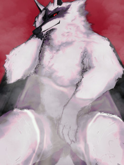 anthro bath bathing bathtub biped black_nose casual_nudity facial_markings fluffy fur fuzzy hand_between_legs hand_on_face head_markings high-angle_view looking_at_viewer lying male markings mask_(marking) nude nude_anthro nude_male on_back partially_submerged red_background red_eyes simple_background smile smirk solo water white_body white_fur kemostralo dreamworks puss_in_boots_(franchise) death_(puss_in_boots) canid canine canis mammal wolf 2026 colored hi_res