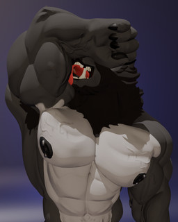 abs anthro areola biceps fur hair licking licking_bicep male muscular muscular_anthro muscular_arms muscular_male nipple_piercing nipples open_mouth pecs piercing simple_background solo standing tongue vein veiny_muscles watanno vlatt23_pose wolber canid canine canis humanoid mammal wolf 3d_(artwork) 4:5 absurd_res digital_media_(artwork) hi_res