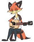 3_toes acoustic_guitar anthro barefoot black_body black_fur black_nose cheek_tuft clothed clothing ear_piercing earbuds electronics facial_tuft feet fully_clothed fur furniture green_eyes guitar half-closed_eyes head_tuft headphones male musical_instrument narrowed_eyes orange_body orange_fur piercing plucked_string_instrument simple_background sitting solo stool string_instrument tan_body tan_fur text toes tuft white_background kennyoung scratch21 cooper_(scratch21) canid canine fox mammal red_fox true_fox 2020 digital_drawing_(artwork) digital_media_(artwork) hi_res