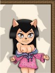 anthro asian asian_clothing black_hair breasts brown_eyes clothing daring east_asian_clothing female fur hair japanese_clothing kimono nipples orange_body orange_fur samurai shadow smile solo warrior young young_anthro mirashefreak03 usagi_yojimbo kiyoko_(usagi_yojimbo) felid feline mammal 3:4