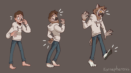 anthro barefoot base_one_layout basic_sequence beak beak_growth bottomwear brown_hair clothing feet growth hair hoodie human_to_anthro linear_sequence looking_back male one_row_layout open_mouth pants simple_background smile solo species_transformation standing surprised tail tail_growth three_frame_image three_frame_sequence topwear transformation transformation_sequence yellow_sclera kornepheross avian bird human mammal owl 2020 hi_res sequence