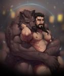 2016 abs anthro armpit_hair beard biceps big_muscles black_hair body_hair canid canine chest_hair detailed duo embrace facial_hair fondling fur grope hair hug human human_on_anthro humanoid interspecies long_hair male male/male male_anthro male_humanoid male_on_anthro mammal manly muscular muscular_male mustache mythological_canine mythological_creature mythology nipples pecs pockyrumz romantic romantic_couple scar scratch size_difference smile smirk straddling were werecanid werecanine werewolf whiskers