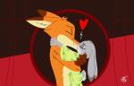 anthro clothed clothing duo eyes_closed female heart_symbol hug kissing male size_difference topless unclescooter disney samurai_jack zootopia judy_hopps nick_wilde canid canine fox lagomorph leporid mammal rabbit red_fox true_fox 2017