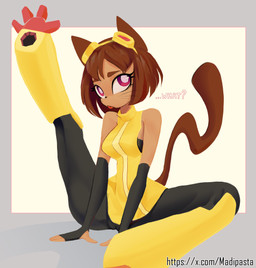 acting_like_a_cat anthro blep camel_toe clothing feet female gloves hands_between_legs handwear looking_at_viewer raised_leg raised_tail sitting sitting_on_ground solo spread_legs spread_toes spreading tail text toes tongue tongue_bath tongue_out yellow_clothing madipasta gameoverse glitch_productions kit_bodega domestic_cat felid feline felis mammal hi_res url