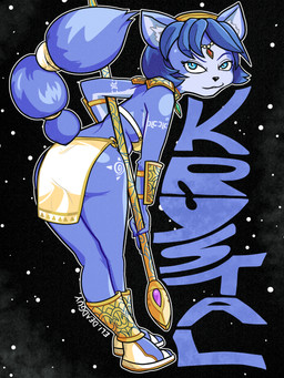 accessory anthro bandeau blue_body blue_eyes blue_fur blue_hair bottomwear breasts butt choker circlet clothing eyebrows eyelashes female footwear fur hair hair_accessory hairband inner_ear_fluff jewelry krystal's_staff loincloth necklace sandals shoes shoulder_guards side_boob smile solo staff topwear tuft white_body white_fur eli-deadguy nintendo star_fox krystal_(star_fox) canid canine fox mammal 2026 3:4 absurd_res hi_res
