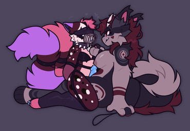 2_tails anthro blindfold bodily_fluids clothing collar dominant dominant_female dripping female fur genital_fluids leash lingerie male male/female multi_tail muzzle_(object) muzzled precum precum_drip submissive submissive_male tail dieselfang mythology canid canine canis dragon furred_dragon furred_scalie hybrid mammal mythological_creature mythological_scalie scalie wolfdog absurd_res hi_res trans_(lore) trans_man_(lore)