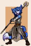 accessory anthro black_nose blue_hair boots clothing cosplay female fingerless_gloves footwear fur furgonomics gloves hair handwear markings shoes short_hair solo staff tail tail_accessory tailband weapon thelivingshadow nintendo star_fox star_wars krystal_(star_fox) rey_(star_wars) canid canine fox mammal 2016 absurd_res hi_res signature