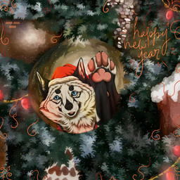 ambiguous_feral ambiguous_gender black_markings black_nose blue_eyes christmas_clothing christmas_decorations christmas_headwear christmas_ornament clothing feral front_view fur glistening glistening_eyes hat headgear headwear holidays looking_at_viewer markings open_mouth open_smile ornament pawpads pink_pawpads red_clothing red_hat red_headwear reflection santa_hat smile solo white_body white_fur msdeadsoul christmas canid canine mammal 1:1 hi_res