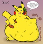 abdominal_bulge absurd_res anthro axew belly bunearyk chubby_cheeks colored electronics english_text fattychu feral fur generation_1_pokemon generation_5_pokemon group hands_on_hips headgear headphones headset hi_res male male_pred nintendo obese obese_anthro obese_male overweight overweight_anthro overweight_male pikachu pokemon pokemon_(species) rumbling_stomach smug smug_face text trio vore yellow_body yellow_fur zorua
