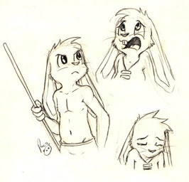 anthro bodily_fluids clothed clothing crying head_tuft holding_melee_weapon holding_object holding_polearm holding_spear holding_weapon logo male melee_weapon mouth_closed open_mouth polearm sad scared simple_background solo spear tears topless tuft weapon whiskers young young_anthro young_male pandapaco lagomorph leporid mammal rabbit 2014 artist_logo hi_res monochrome signature sketch sketch_page