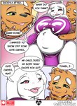 anthro belly big_belly big_breasts bodily_fluids boss_monster_(undertale) bovid breasts butt canid canine caprine clothed clothing comic cum cum_inflation cum_inside dialogue digital_media_(artwork) duo english_text female fur genital_fluids genitals inflation male male/female mammal mature_anthro mature_female neo_geppetto nipples overweight overweight_female pregnant pussy simple_background slightly_chubby smile text thick_thighs toriel undertale undertale_(series) white_body white_fur wide_hips