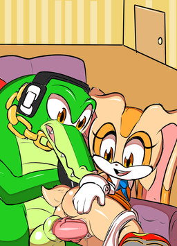 adult_on_young age_difference anthro anus balls big_penis bodily_fluids butt chain_necklace clothed clothing door duo electronics erection eyelashes female female_penetrated floppy_ears footwear furniture genital_fluids genitals gloves handwear headphones inside jewelry long_ears male male/female male_penetrating male_penetrating_female necklace nude open_mouth open_smile orange_eyes panties panties_down partially_clothed penetration penis sex sharp_teeth shoes smile sofa sofa_sex teeth underwear underwear_down vaginal vaginal_fluids vaginal_penetration vein veiny_penis vulva white_clothing white_panties white_underwear young young_female sheecktor sega sonic_the_hedgehog_(series) cream_the_rabbit vector_the_crocodile crocodile crocodilian lagomorph leporid mammal rabbit reptile scalie 2025 hi_res