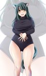 big_breasts blowup_background breasts clothed clothing female green_hair hair leotard open_mouth simple_background solo tight_clothing yellow_eyes tonpuu animal_humanoid cat_humanoid felid felid_humanoid feline feline_humanoid humanoid mammal mammal_humanoid 2020