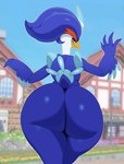 4_fingers ambiguous_gender anthro beak big_butt blue_body blue_eyes blue_feathers blurred_background building butt clothed clothing feathers fingers house huge_butt looking_at_viewer looking_back looking_back_at_viewer nude sky solo thick_thighs sssonic2 nintendo pokemon avian generation_9_pokemon pokemon_(species) quaquaval 2022 absurd_res digital_media_(artwork) hi_res